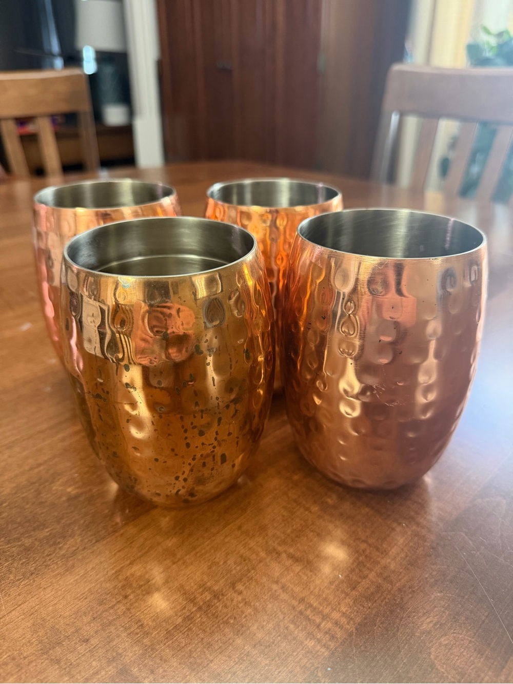 Copper Hammered Stainless Steel Drink Tumblers - Set of 4
